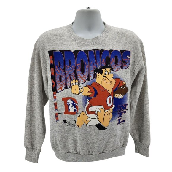 Vintage Denver Broncos Adult Large Sweatshirt The Flintstones Delta Gray 1993 - Picture 1 of 10